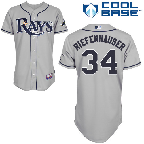 C-J Riefenhauser #34 MLB Jersey-Tampa Bay Rays Men's Authentic Road Gray Cool Base Baseball Jersey